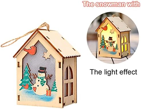 Craciun mic din lemn lumini de casă de zăpadă ornamente de copaci de Crăciun cadouri pentru copii ornament de ornament de staniu