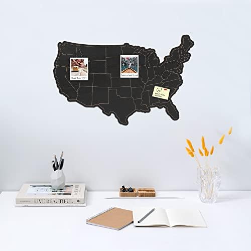 Harta Navaris Cork a Statelor Unite - 16x10 Cork Board Harta Statelor Unite - Buletinul de decor al peretelui agățat - Negru