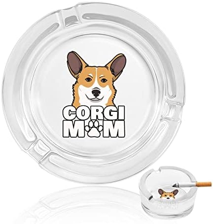 Corgi Dog Mom Mom Glass Ash Tavy Round Ash Holder Carcasă Ashtray for Hotel Home Table Decor