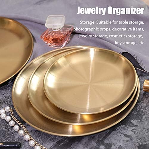 Tavă rotundă de aramă, decor de masă retro ușor curat de bijuterii din oțel inoxidabil Trază rotundă pentru casă modernă, bijuterii,