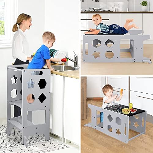 Scaun de bucătărie pentru copii pentru copii Dripex Helper Tower 2 în 1 scaun de trepte de învățare convertibilă cu șină de