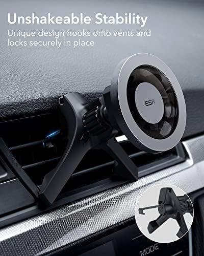 ESR Halolock Magnetic Car Mount, compatibil cu Magsafe Car Mount, Metallic Grey Halolock Kickstand Wireless încărcător, încărcător
