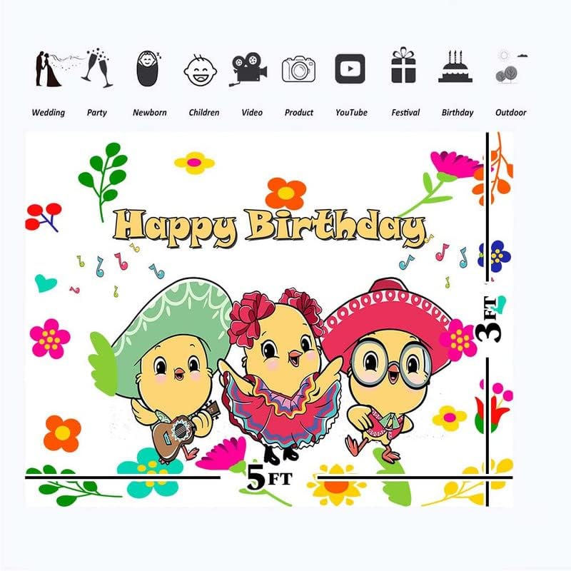 Canticos ziua de naștere fundal 5x3ft Mexican Little Chikiens Canticos 1st Birthday Banner pentru fete Happy Birthday Canticos