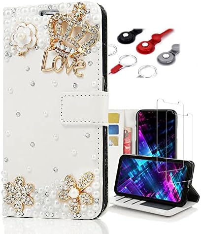 Fairy Art Crystal Wallet telefon caz compatibil cu Samsung Galaxy S21 Ultra 5g-Crown floare-alb-3d manual sclipici sclipici
