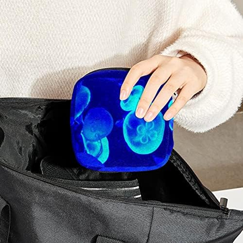 Geanta de depozitare a șervețelului sanitar, geanta de epocă, geanta tamponului, geanta de machiaj, modelul de meduze albastru
