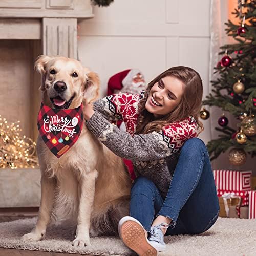 Crăciun fericit 2022 bandane pentru câini, eșarfă clasică de bandană pentru câini de Crăciun în carouri, dimensiuni multiple