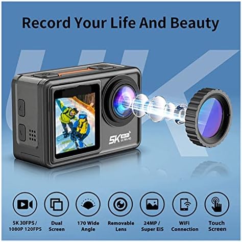 Cameră de acțiune cu ecran dual YBOS 5K 30FPS 4K 60FPS 48MP EIS Video cu lentilă de filtrare opțională 1080p Webcam VLOG WiFi