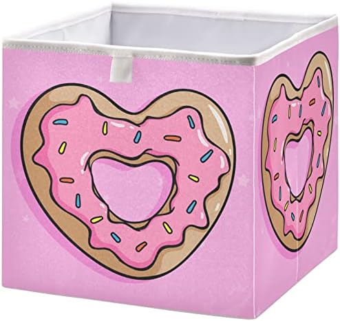 visesunny closet Baskets Cute Heart Donut Storage Bins coșuri din țesătură pentru organizarea rafturilor coșuri pliabile pentru cuburi de depozitare pentru haine, jucării, articole de toaletă pentru copii, articole de birou