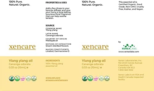 Xencare organic Ylang Ylang Ulei esențial - pur și natural 0,33 fl oz, 10 ml derivat din flori Ylang Ylang distilate cu