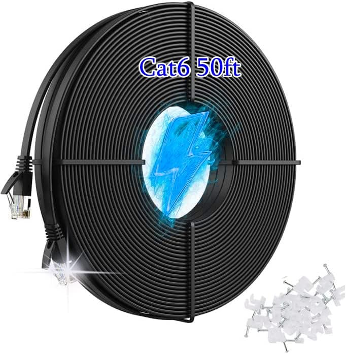 Cablu Ethernet Seedato Cat6 Ethernet 50 ft, Cat6 Cablu Ethernet, Ethernet Cable 50 ft, Cablu Ethernet lung, conectori RJ45 pentru jocuri PS4 PS5 Ethernet Comutator, modem, router, cuplaj, negru