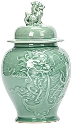 N / A Celadon Ceai Caddy Borcan De Etanșare Ceramică De Uz Casnic Borcan De Depozitare În Relief Borcan De Depozitare A Ceaiului
