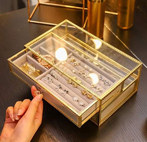 Anncus Light Luxury Cupper Edge Glass bijuterii Cutie de depozitare Cutie de depozitare pentru urechi Organizator de sertare