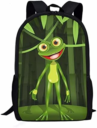 UNICEU Funny Cartoon Frog Print 17 inch Lightweight Canvas Daypack pentru călătorii la școală, Gest de carte pentru adolescenți pentru copii