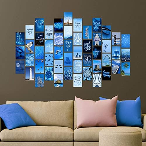 Woonkit Blue Wall Collage Kit estetică Imagini, decor de cameră pentru fete adolescente, decor dormitor de dormitor cu perete