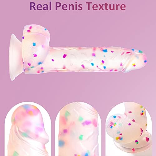 7.6 Confetti Dildo Realist Clear Silicon Cup Aldut Sex Toy ， Material de siguranță umană, potrivit pentru femei/bărbați/gay, jucării pentru adulți pentru femei sau începători