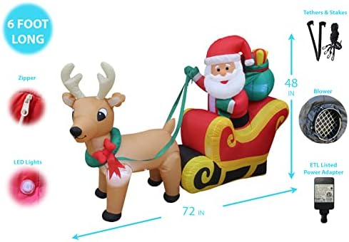 6 metri lungime de Crăciun Gonflabil Moș Crăciun în sanie cu ren și decorare a curții cadou