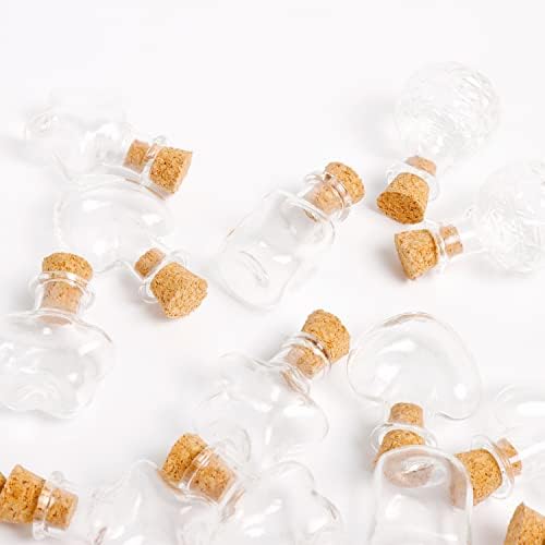 Bbiamsleep 20 bucăți sticle în miniatură sticle mini de sticlă în formă asortată cu dop de plută flacoane goale borcane decorative