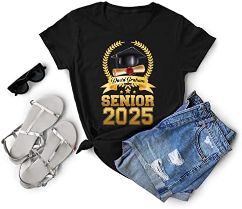 Prezzy Nume Personalizat Shirt Senior 2023 Clasa de absolvire a anului 2023 Absolvire 23 Cadouri pentru el Tricou pentru bărbați