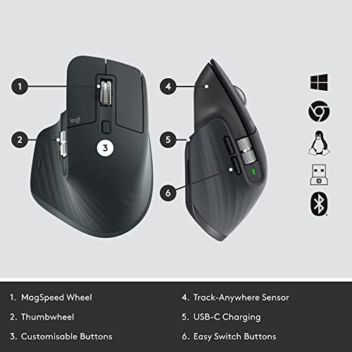 Logitech MX Master 3 pentru afaceri, mouse wireless, tehnologie logi de șuruburi, Bluetooth, derulare Magspeed, ergonomic,