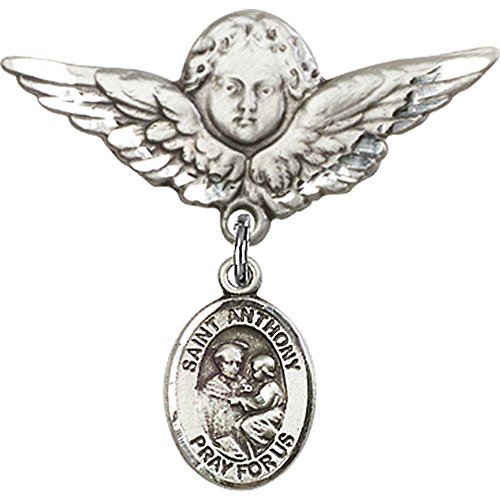 Insigna pentru copii din argint sterling cu farmecul Sfântului Antonie din Padova și Îngerul cu aripi insigna Pin
