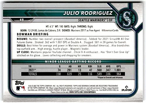 Julio Rodriguez RC 2022 Bowman Chrome 48 Rookie NM+ -MT+ MLB Baseball Mariners