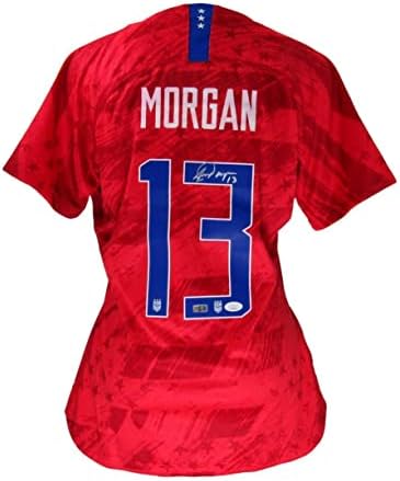 Alex Morgan a autografat Jersey de fotbal roșu Măria M Fotbal feminin din SUA JSA - tricouri de fotbal autografate