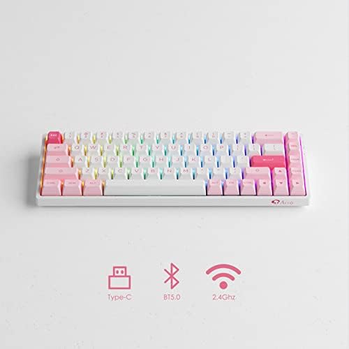 Akko 3068b Plus Prunus Lannesiana 65% la sută Tastatură mecanică Roz schimbabilă la cald fără fir cu comutatoare liniare negre de 90 de bucăți, tastatură pentru jocuri RGB cu fir/Bluetooth cu taste PBT