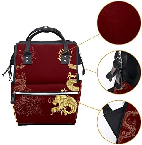 Rucsac de călătorie Guerotkr, geantă de scutec, pungi de scutec pentru rucsac, model roșu de dragon chinezesc