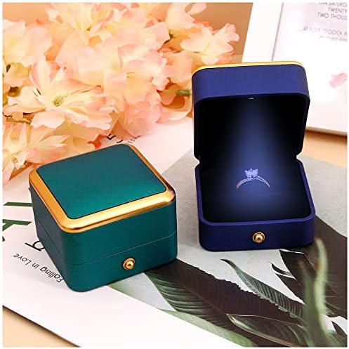 Cutie cu inel pătrat Naimo cu LED Lumină Lumină Velvet Cercet Cercet Ring Afișare Holder Case Organizator Bijuterii Cutie cadou