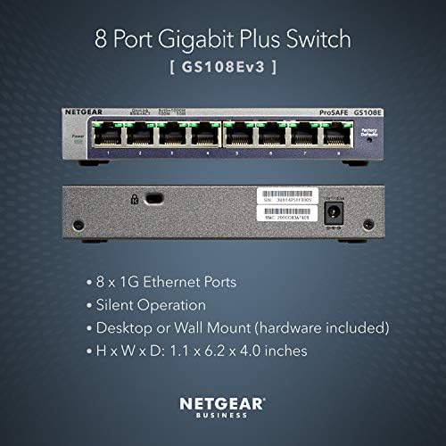 Netgear 8 porturi Gigabit Ethernet comutator neadministrat-suport pentru Desktop sau perete și protecție limitată pe viață