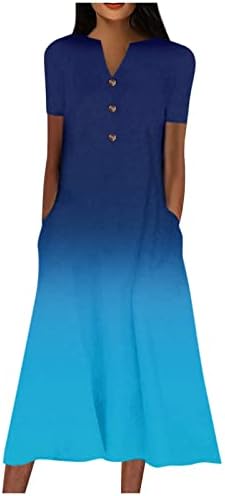 2023 Button pentru femei în jos rochie gradient Gradient Rochie retro rochii cu mânecă scurtă în v-gât rochie florală casual
